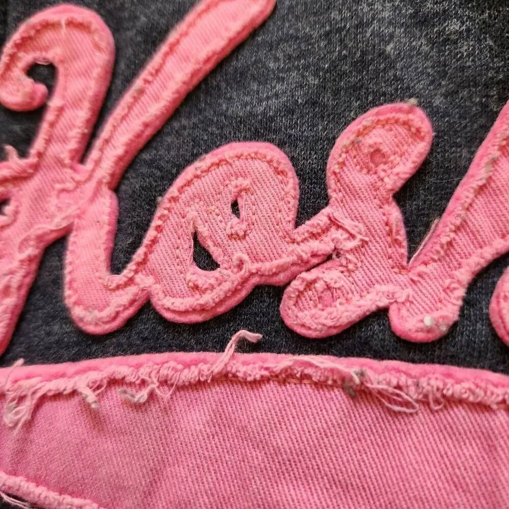 OshKosh girls size 8 navy blue pink textured hoodie zip up sweater